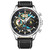 Men's Quartz Black Genuine Leather Strap Watch 45mm