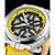 Men's Automatic Black Alligator Embossed Genuine Leather Strap with Yellow Stitching Watch 44mm