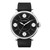 Black Dial with Silver Tone Steel and Black Leather Watch 44 mm