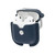 Blue Leather Apple AirPods Case with Silver-Tone Snap Closure and Carabiner Clip