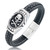 Men's Black Leather Skull Bracelet in Stainless Steel