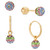 Children's 2-Pc Set Multicolor Crystal Reversible Stud & Dangle Hoop Earrings in 14k Gold-Plated Sterling Silver