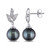 Tahitian Cultured Pearl (9-9.5mm) and Diamond (1/10 ct. t.w.) Floral Earrings in 10k White Gold