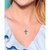 Sterling Silver Halo Birthstone Style Created Emerald and Created White Sapphire Fancy Cut Cross Pendant Necklace