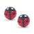 Black and Red Pave Crystal Lady Bug Stud Earrings set in Sterling Silver