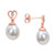 Cultured South Sea Oval Pearl (8-9mm) & White Topaz Accent Heart Drop Earrings in Rose-Tone Sterling Silver