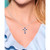 Sterling Silver Simple 1 7/8 (ct. t. w.) Created Ceylon Blue Sapphire and Created White Sapphire Marquise Bezel Set Cross Pendant Necklace