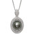 Black Cultured Tahitian Pearl (10mm) & Cubic Zirconia 18" Pendant Necklace in Sterling Silver