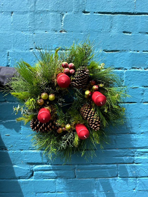 fresh advent wreath with candles
