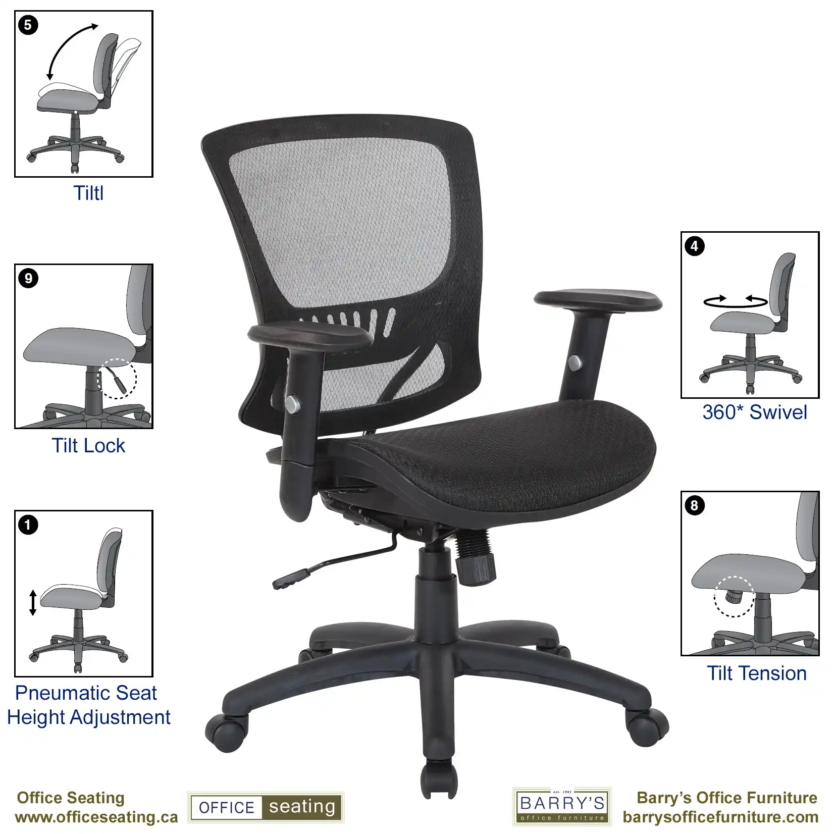 Office Star Products WorkSmart EM98910 office chair, ergonomic features