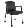 Guest Chair with Casters in Black Faux Leather and Black frame