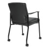 Guest Chair with Casters in Black Faux Leather and Black frame, side back view