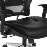 Professional Air Grid Back Chair, Black Bonded Leather Seat and Trim, Adjustable Arms, Adjustable Lumbar, and Angled Polished Aluminum Base - 335-E37P918P. detail