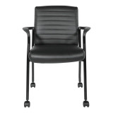Guest Chair with Casters in Black Faux Leather and Black frame, front view