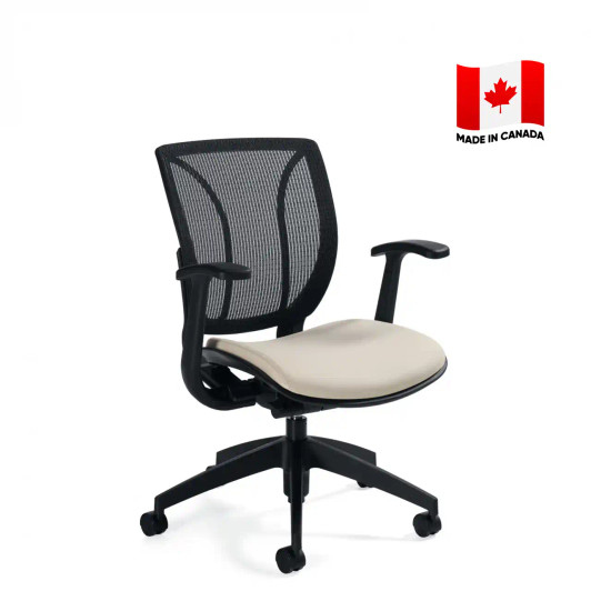Global Roma mesh office chair with adjustable arms, synchro-tilt, and adjustable lumbar support. -1906.  Made in Canada