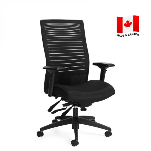 Global Loover 2661-3 high-back multi-tilter office chair with mesh back and lumbar support. Made in Canada