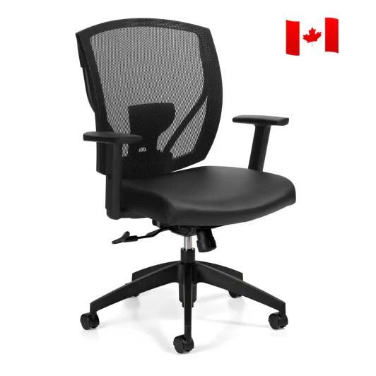 Ibex MVL2804, Upholstered Seat & Mesh Back Tilter Black, OTG. Assembled in Canada