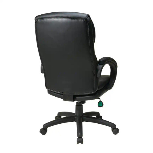 High Back Black Bonded Leather Executive Chair with Padded Arms, back view
