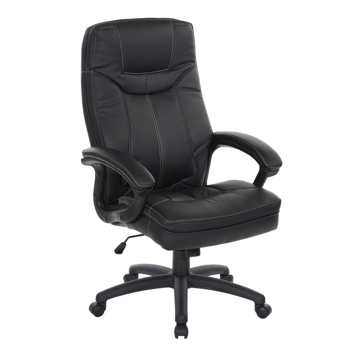High-Back Faux Leather Manager’s Chair with Padded Arms and
Black Nylon Base. Color Black, Side view