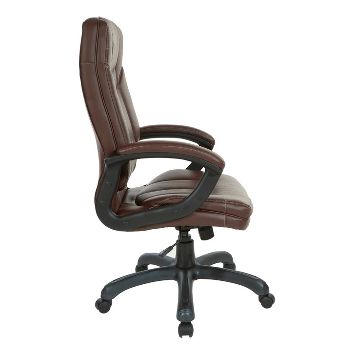 High-Back Faux Leather Manager’s Chair with Padded Arms and
Black Nylon Base. Color Chocolate, Profile view