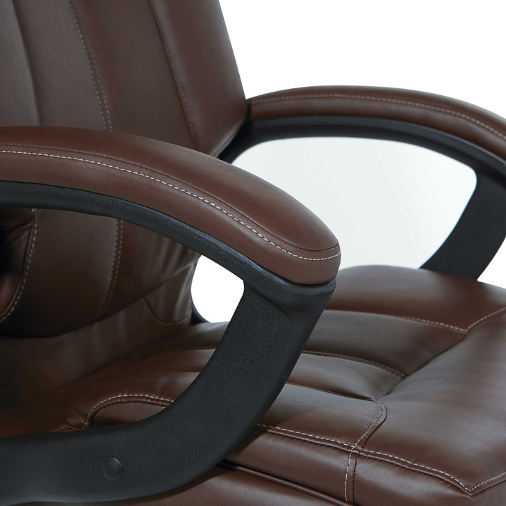 High-Back Faux Leather Manager’s Chair with Padded Arms and
Black Nylon Base. Colour Chocolate, Detail.