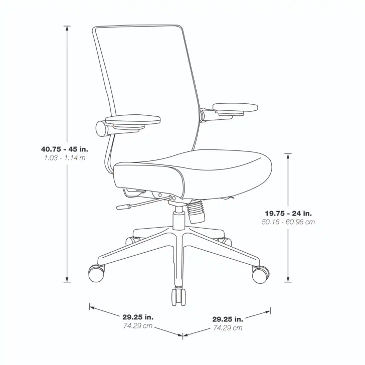 Mesh Back, Adjustable Lumbar Support, Flip Arms, Silver Base,   867, Dimensions