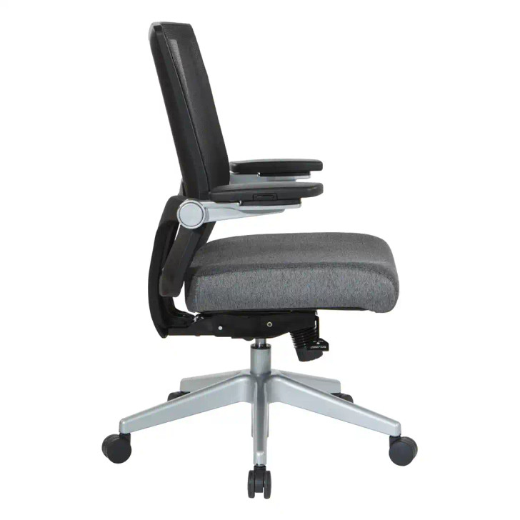 Mesh Back, Adjustable Lumbar Support, Flip Arms, Silver Base,   867 B26N64R, Charcoal Fabric, Profile, Flipped Arms