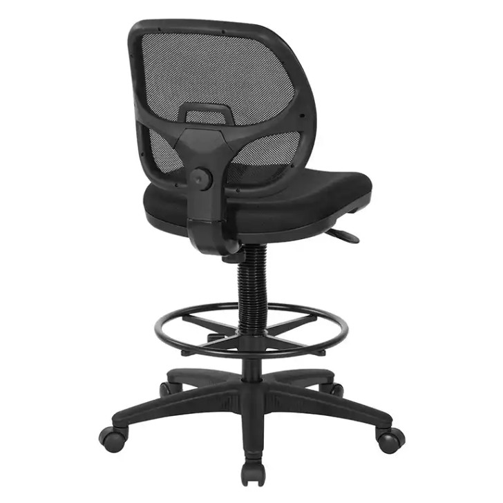 WorkSmart Deluxe Mesh Back Drafting Chair with 18" Diameter Foot Ring, back view