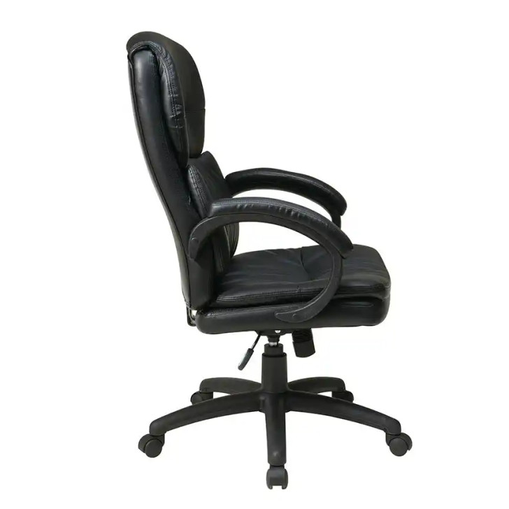 High Back Black Bonded Leather Executive Chair with Padded Arms, side view