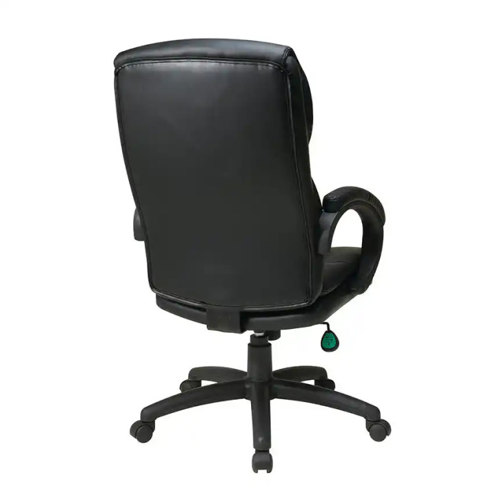 High Back Black Bonded Leather Executive Chair with Padded Arms, back view