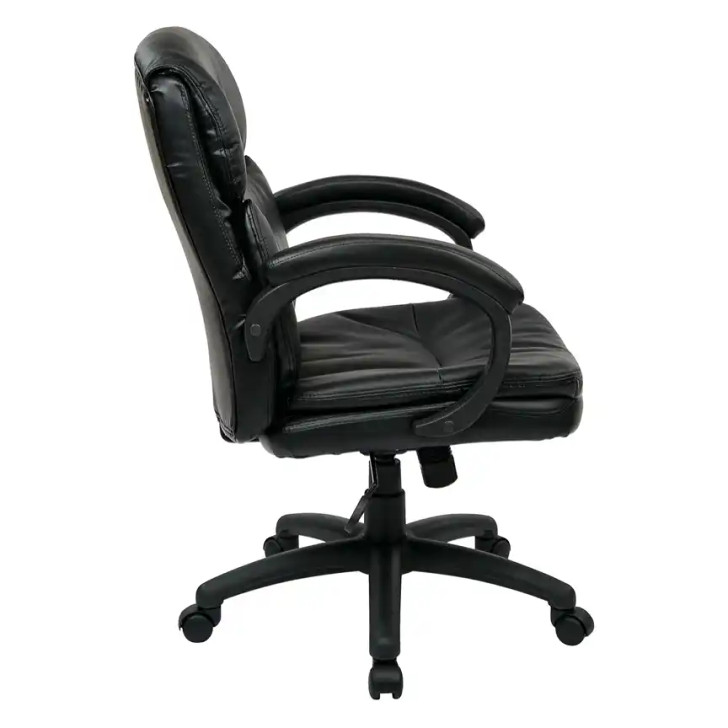 Mid Back Black Bonded Leather Executive Chair with Padded Arms, side view