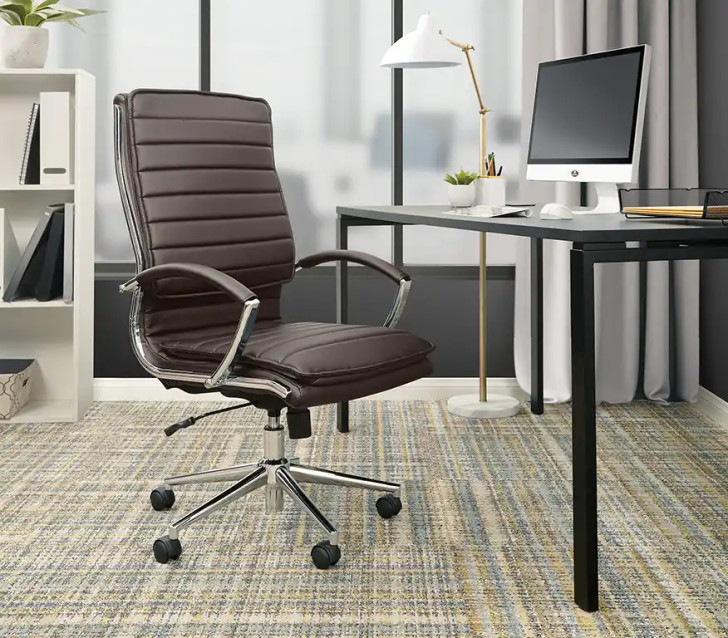 High Back Manager’s Faux Leather Chair with Chrome Arms & Base, office