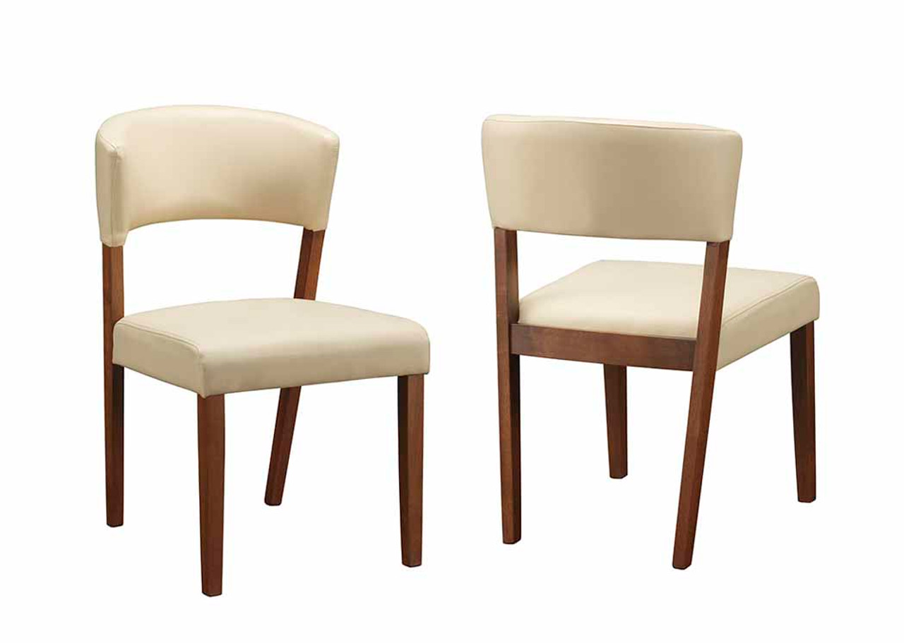 cream leather dining chairs and table