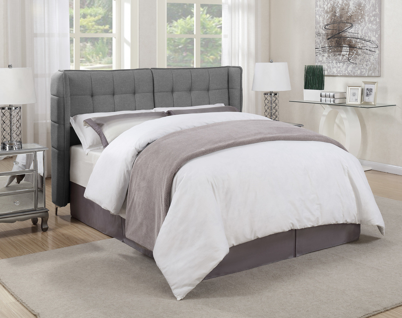 The Goleta Grey Upholstered King Bed available at Cupp's Furniture