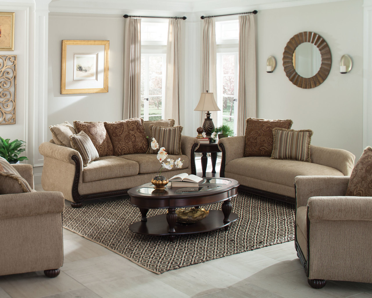 Cream and clearance brown sofa set