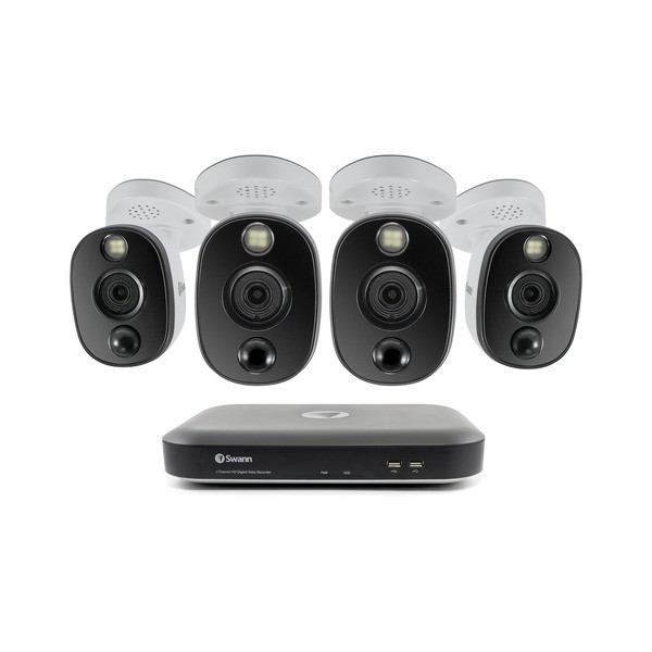 Swann 4K Surveillance System Kit with 4-Channel 1 TB DVR and Four 4K Cameras-Compatible w/ Google Assist and Alexa VC