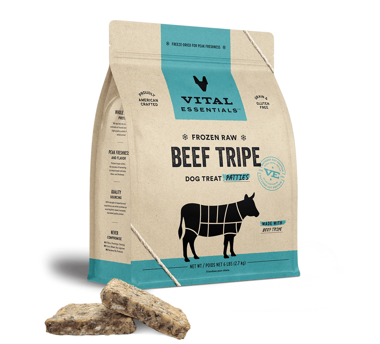 Vital Essentials Entree Dog Food Patties Frozen Beef Tripe 6lb