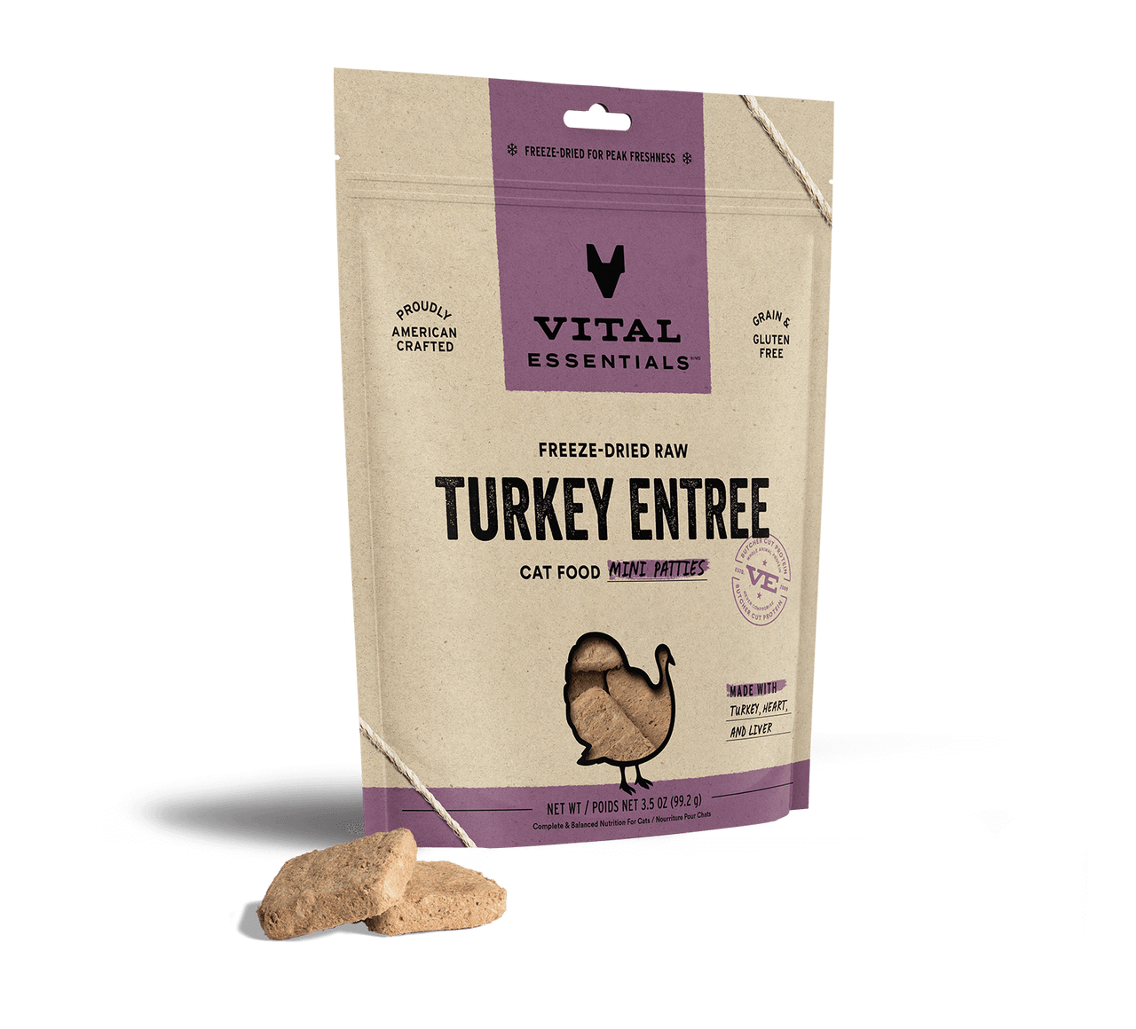 Vital Essentials FreezeDried Cat Food Mini Patties Turkey 3.75oz