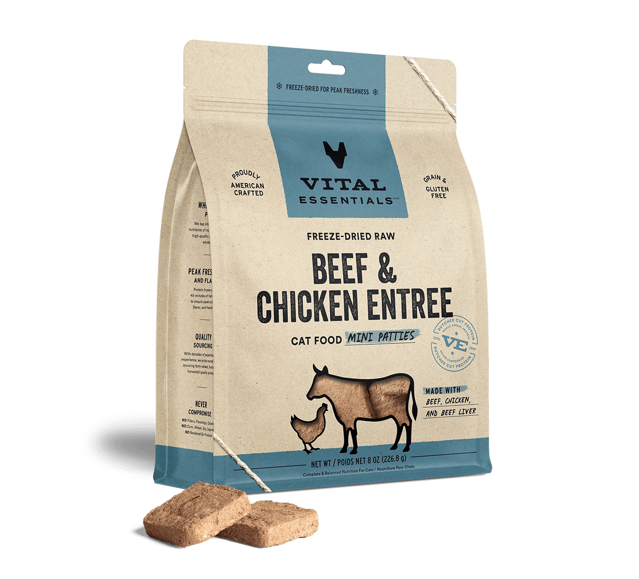 Vital Essentials FreezeDried Cat Food Mini Patties Beef & Chicken 8oz