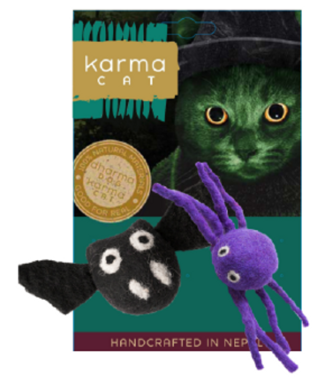 Dharma Dog Karma Cat Wool Bat & Spider 2 Pack Vermont Pet Food and Supply