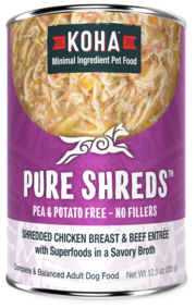 Koha Pure Shreds Chicken & Beef Canned Dog 12.5oz Vermont Pet Food