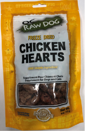 OC Raw Freeze Dried Chicken Heart Dog Treat 4oz Vermont Pet Food and