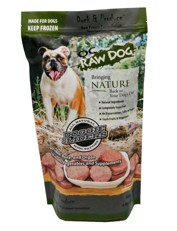 OC Raw Sliders Duck Produce Dog Food 4lb Vermont Pet Food and Supply