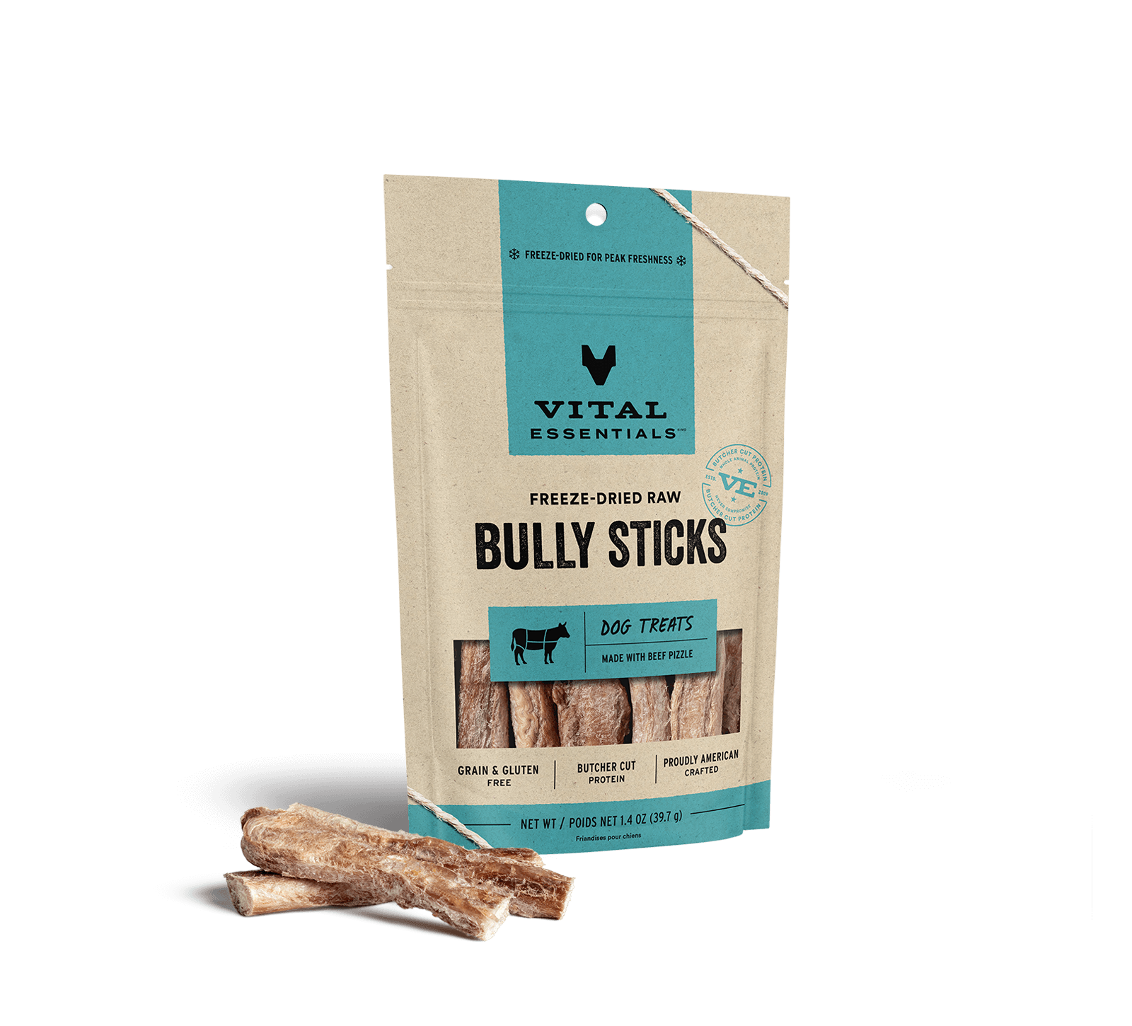 Vital Essentials FreezeDried Dog Treats Bully Sticks 1.4oz Vermont Pet Food and Supply