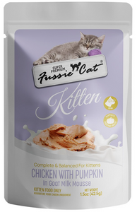 Fussie Cat Kitten Pouch, Chicken with Pumpkin in goat milk Mousse & Shred 1.5 oz