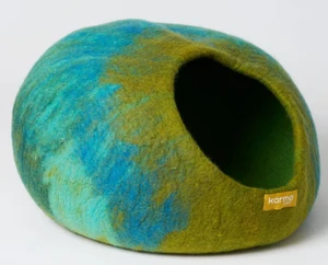 Dharma Dog Karma Cat Wool Pet Cave Multi Ombre Blue Green Cat Bed