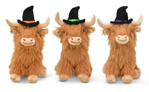 Multipet Highland Cow with Witch Hat 8" Assorted Colors (Green, Purple, Orange)