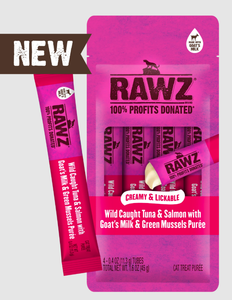 Rawz Lickable Cat Treat Tuna & Salmon, Goat's Milk, Green Mussels .4oz 4pk