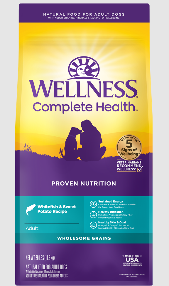 Wellness Complete Health Adult Whitefish & Sweet Potato Dog Food 26lb Vermont Pet Food and Supply