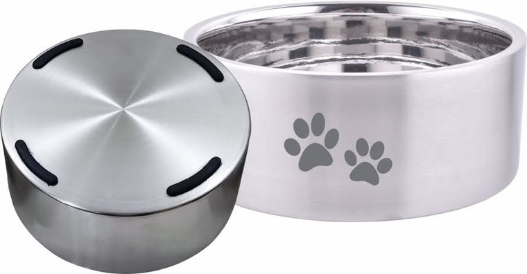Indipet Double Wall Bowl Silver with Paw Prints 16oz